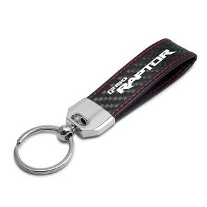 Black Leather & Carbon Fiber Key Chain Red Stitching - Ford F-150 Raptor '17+ - Picture 1 of 5