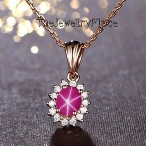 Star Sapphire Pendant , Minimalist Necklace, Oval Cabochon, Pink Lindy Star - Picture 1 of 2