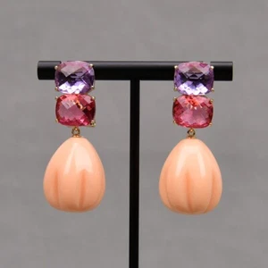 Real Stone Orange Turquoise Water Shape Dangle Crystal Studs Earrings Handmade - Picture 1 of 10