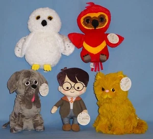 PLUSH HARRY POTTER-HEDWIG-FANG-FAWKES-CROOKSHANKS-12"-NEW WITH TAGS-COMPLETE LOT - Picture 1 of 24