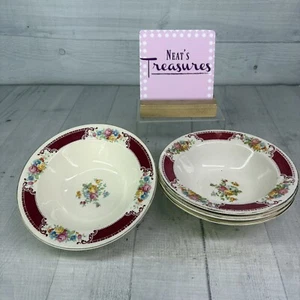 MCM Homer Laughlin HL1060 rote Einsätze rosa blau gelb Blumen Müslischalen Set 4 - Bild 1 von 19