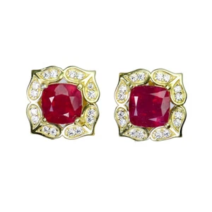 Pendientes De Plata 925 De Verano Con Rubí De 6mm Joya De Piedra Natural Regalo - Imagen 1 de 10