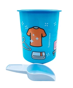 Tupperware Blue One Touch OT Plastic Canister Small Round Container 2.0L Spoon - Picture 1 of 9