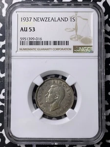 1937 New Zealand 1 Shilling NGC AU53 Lot#MK110 Silver! - Picture 1 of 3