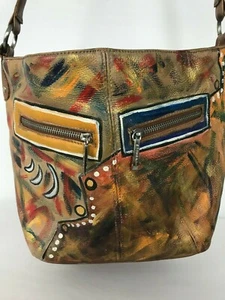 Stone & Co Handtasche mehrfarbig bemalt Leder Schultertasche / Geldbeutel - Bild 1 von 10