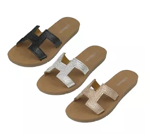 Women's Sandals Shoes with Rhinestones Black Silver Champagne Sizes 6 -10 New - Picture 1 of 11