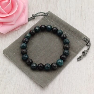 MOSS AGATE & OBSIDIAN Handmade Crystal Healing Gemstone Stretch Bracelet 8mm - Image 1 of 4