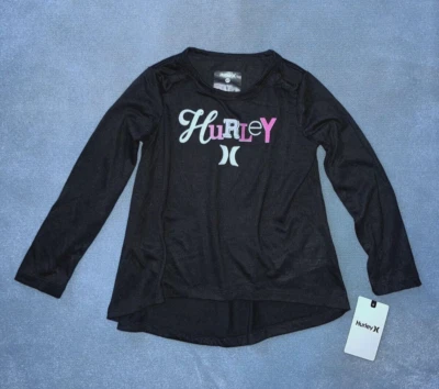 NUEVO CON ETIQUETAS Camisa Top Negra Manga Larga HURLEY Logo Hi-Lo para Niña Pequeña Talla 4T Foto 1 de 3