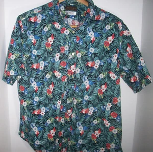 THOMAS DEAN: XL Blue Short-Sleeve Tropical Flowers Cotton Hawaiian Shirt: EXC:NR - Picture 1 of 4