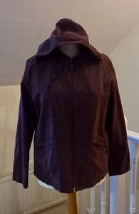 Ladies Lightweight Jacket Plum Size 14 EWM Zip Up Lined Hood Soft Touch - Picture 1 of 6