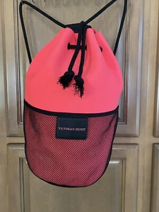 VICTORIAS SECRET Pink Neoprene Beach Bag ~ Drawstring ~ 13”x16”x 9” - Picture 1 of 11