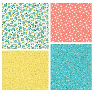 Little Blossoms 1930's teal floral Kaufman cotton quilt fabric - 4 Fat Eighths - Picture 1 of 5