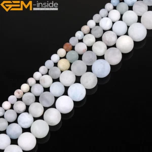 Cuentas espaciadoras redondas de aguamarina azul piedra mate natural fabricación de joyas 15" - Imagen 1 de 31