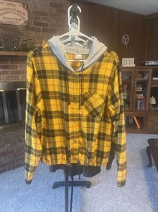 NO BOUNDARIES YELLOW AND BLACK PLAID SHIRT JACKET POLYESTER WOOL FEEL XXXL - Picture 1 of 3