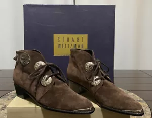 Stuart Weitzman Sable Gaucho Suede Boots Made In Spain Leather Sole Silver Tips - Picture 1 of 20