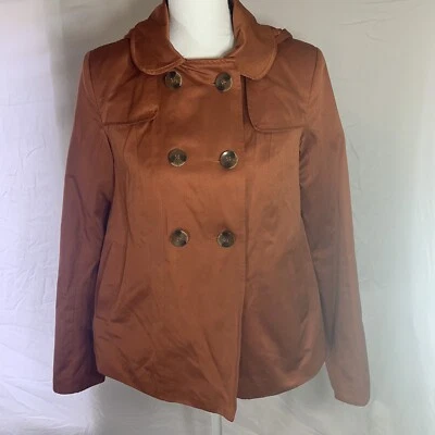 Forever 21 Burnt Orange Peacoat Jacket Women’s Size 4 Buttons Hooded - Image 1 of 4