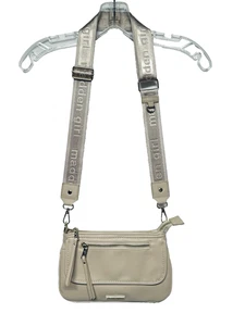 Madden Girl Khaki Tan & Gold Wide Strap Crossbody Multi Pocket Purse Bag - Picture 1 of 12