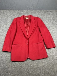 L.L.Bean Womens Blazer Size 14R Red Wool Cashmere 1 Button Notch Lapel - Picture 1 of 14