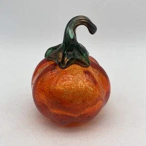 Hand Crafted Blown Glass Pumpkin Orange Speckled Paperweight Art Fall Decor 4" - Picture 1 of 11