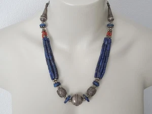 Kette Silber Lapis Lazuli Koralle Handarbeit Ethno Berber 57 cm 89,2 g/57 cm - Bild 1 von 10