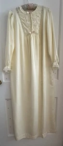 1970's Barbizon, Cream Color, Embroidery & Lace, Long Satin Nightgown, Sz-S - Picture 1 of 20