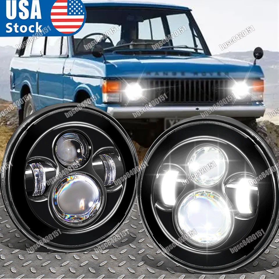 2x 7" Round LED Headlights Hi/Lo For Land Rover Range Rover Classic 1970-1995 A+ - Image 1 of 4