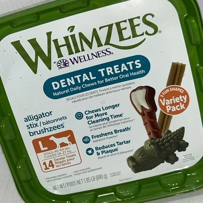 Paquete de variedad de golosinas dentales para perros grandes Whimzees 14 unidades masticables naturales/WH2 Foto 1 de 4