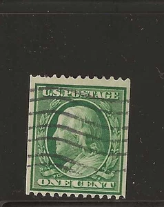 US Scott #385 used 1c green Washington horizontal coil, perf 12, 1910, wmk 190 - Picture 1 of 2