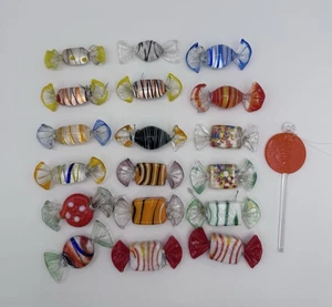 Set 19 Vintage MCM bunte mundgeblasene Murano Stil Kunst Glas gewickelt Süßigkeiten Stücke - Bild 1 von 6