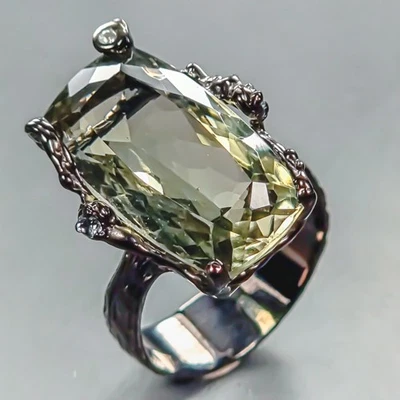 Antique 27 ct Natural Green Amethyst Ring 925 Sterling Silver Size 8 /R447332 - Image 1 of 4