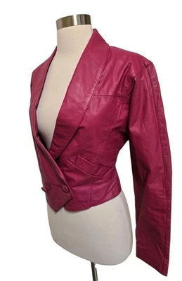 Chaqueta de cuero rosa vintage para mujer años 80 90 talla pequeña corta Foto 1 de 4