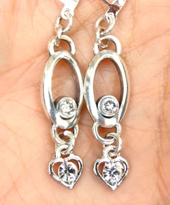 Altered Brighton Silver & Crystal Hoop Dangle Heart On Lever Back Earring - Picture 1 of 3