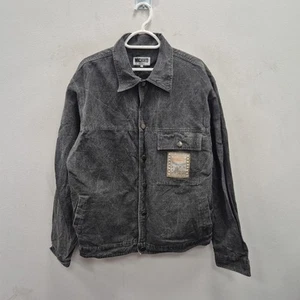Michiko Koshino Trucker Linen Logo Patch Button Washed Grey Jacket Size Large - Picture 1 of 7