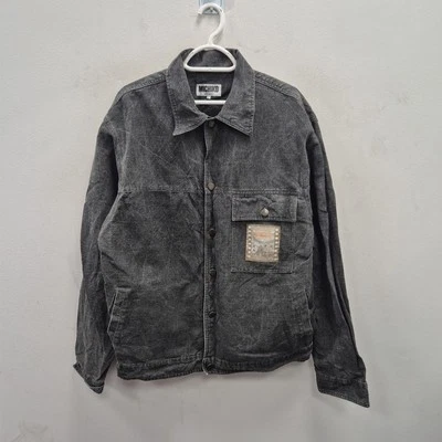 Michiko Koshino Trucker Linen Logo Patch Button Washed Grey Jacket Size Large - Image 1 of 4