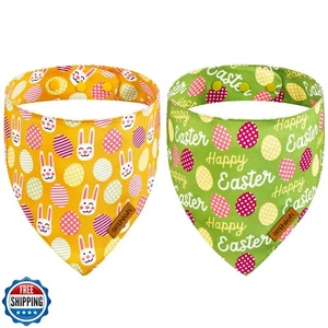 THLOH Ostern Hunde Bandanas mit Druckknopf, 2er Pack Wende Frühlings Bandana - Bild 1 von 5