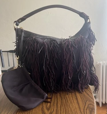 MZ WALLACE  Fringe Leather Nylon PLUM PURPLE Shoulder Bag - Image 1 of 4