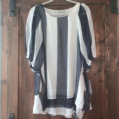 Vestido Babydoll Lucy Love Gabriella Rayas Gasa Azul Blanco Brillante S Nuevo con Etiquetas Foto 1 de 4