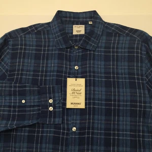 Murano Baird McNutt Leinenhemd kariert indigoblau Slim Fit Langarm Herren XL - Bild 1 von 9