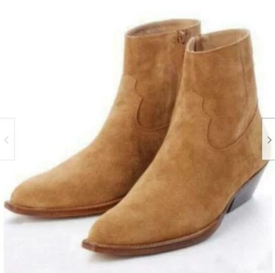 45 44 Botín Alto Top Western Para Hombres Chelsea Cuero Gamuza Real Zapatos de Tacón Medio Foto 1 de 4