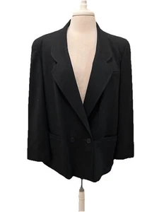 Evan Picone Vintage Black Wool Double Breasted Blazer 14 - Picture 1 of 4
