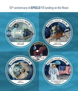 Space Apollo 11 Landing on the Moon MNH Stamps 2019 Maldives M/S - Picture 1 of 1
