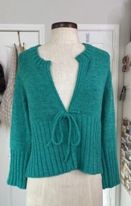 Y2k Vintage Front Tie Knit Cardigan Sz Large Petite Pre Owned - Picture 1 of 9