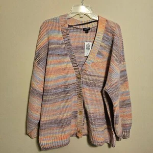 Torrid Drop Shoulder Cardigan Button Down 3X Rosa Lila Pastell Gestreift Spacedye - Bild 1 von 10