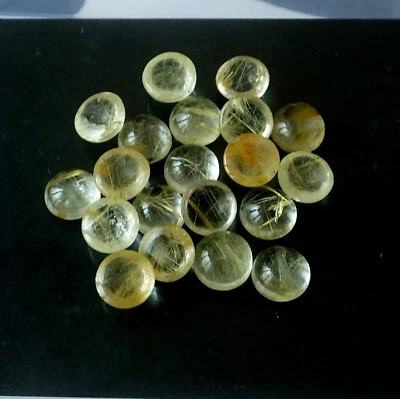 Natural Golden Rutilated Quartz Cabochon 7X7 mm Round Cut Gemstone 20 Pieces Lot - Image 1 of 3