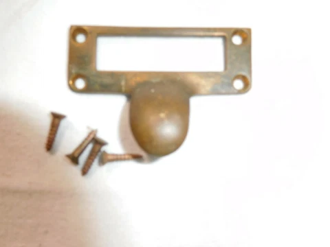 Antique Salvage Cast Brass Card Guide with Thumb Pull with screws  #2276 Cover