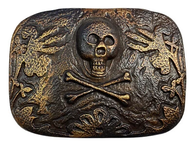 Único 3D Antiguo Cobre Vintage Hebilla Calavera Huesos Cruzados Punk Grabado Hebillas de Cinturón Foto 1 de 3