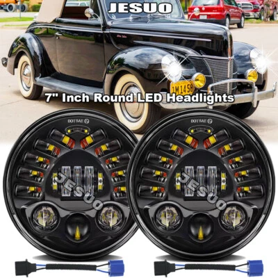 For Ford Deluxe 1939-1951 7" Inch Round LED Headlights Pair Foto 1 de 4