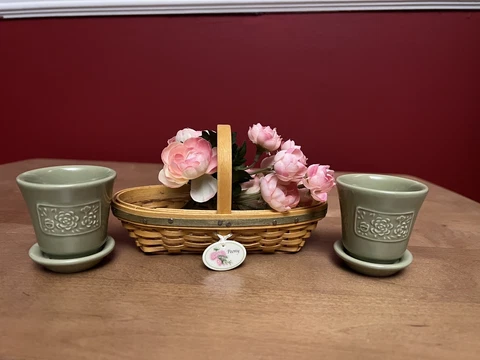 Longaberger Collectors Club Miniature Peony Basket Set & Flower Pots Cover