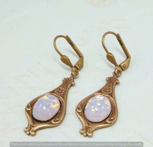 4 CT Oval Cut Fire Opal Lever back Drop & Dangle Earrings 14K Yellow Gold Finish - Picture 1 of 6