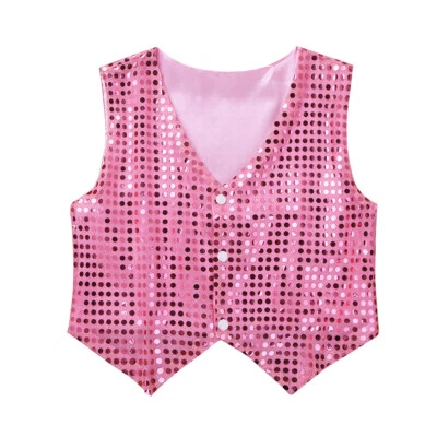 Kids Boys Girls Sequins Waistcoat Sleeveless V neckline Hip-Hop Jazz Costumes  - Image 1 of 2